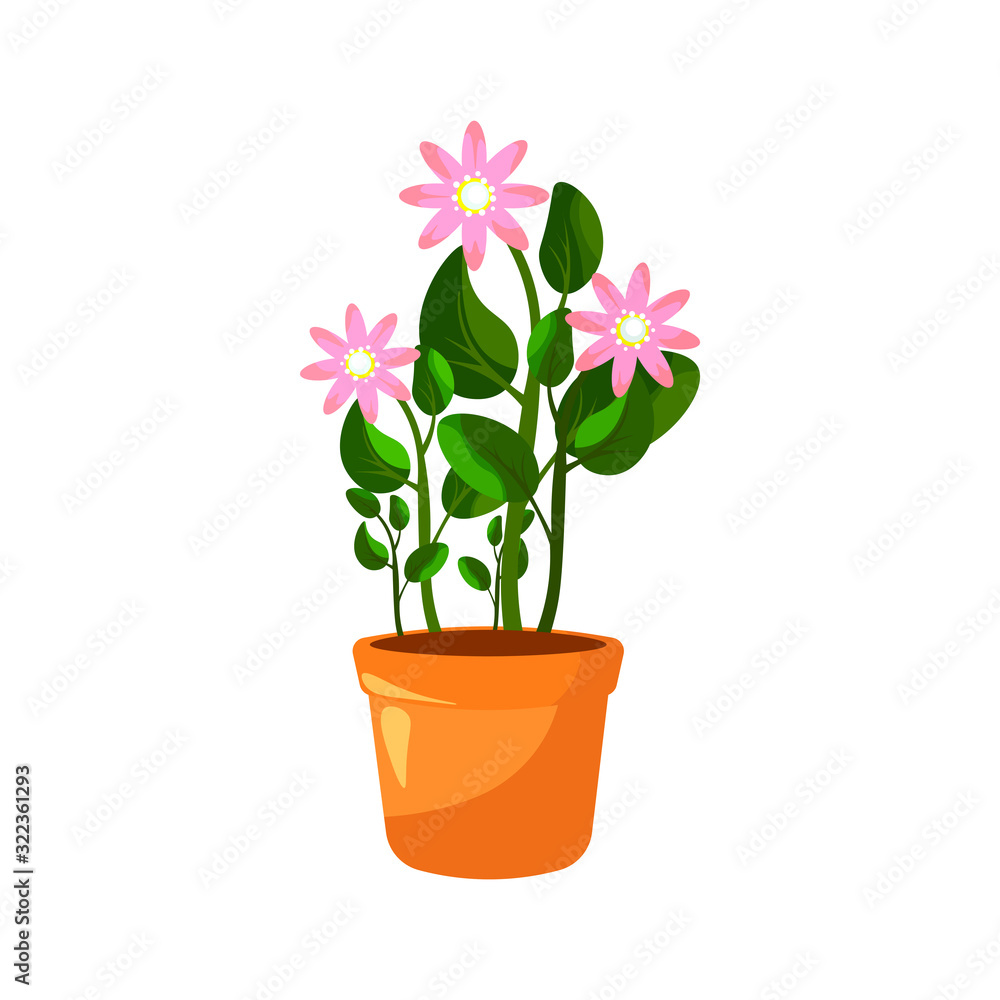 Naklejka premium Cartoon green house plants in pots set. Leaf and flowers icon. Flowerpot isolated objects, houseplant flower pot collection. Vector illustration