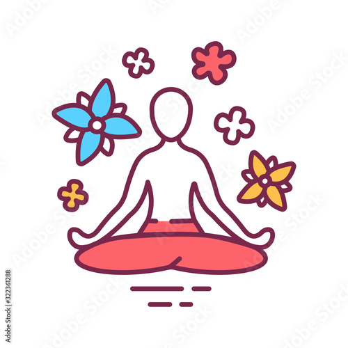 Yoga pose color line icon. Asana. Body posture, originally and still a general term for a sitting meditation pose. Pictogram for web page, mobile app, promo. UI UX GUI design element. Editable stroke. photo