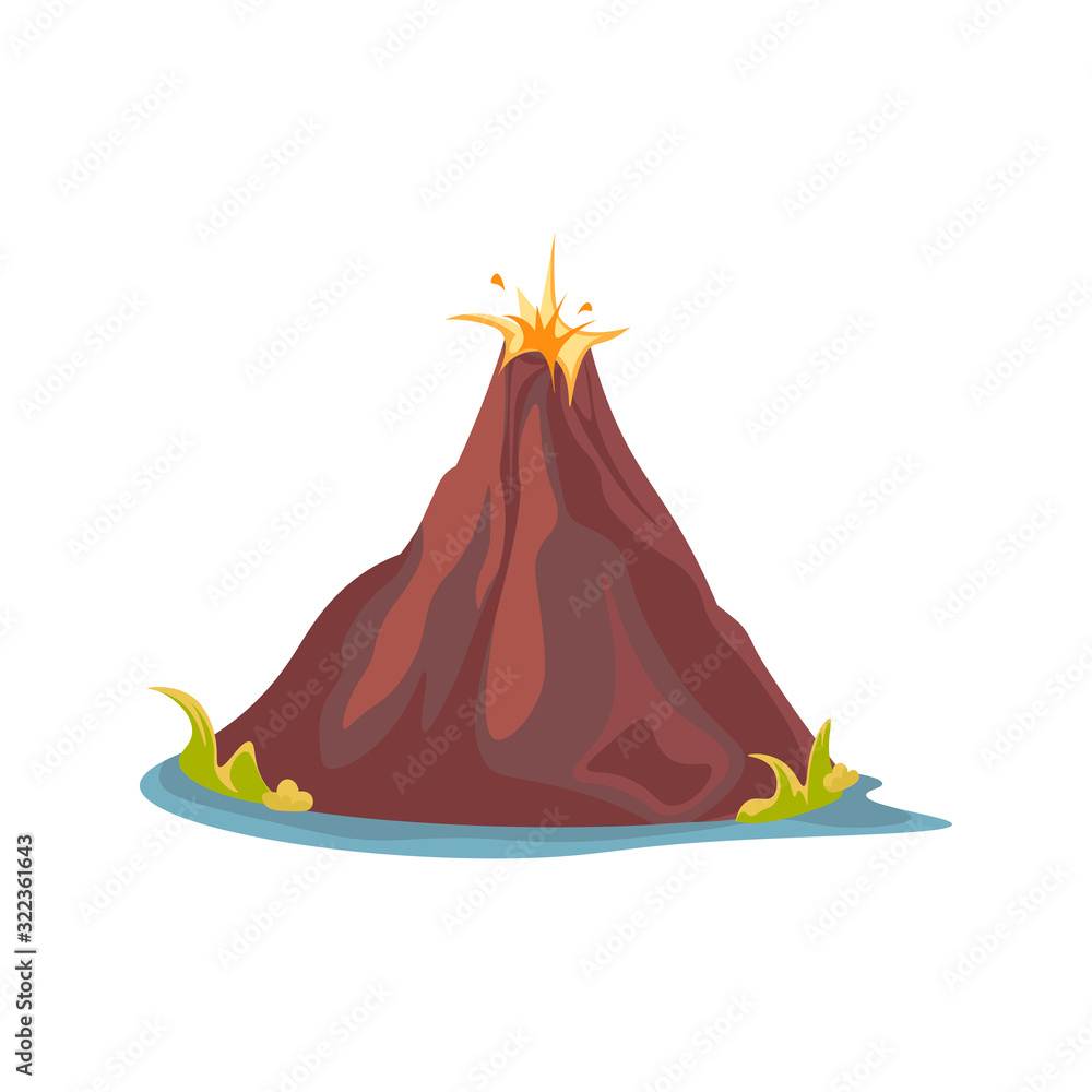 Cartoon hot volcano with magma and lava. Vulcano rock mountains icon ...