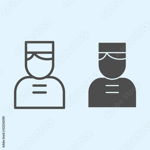 Door man line and solid icon. Hotel concierge person with cap. Horeca vector design concept, outline style pictogram on white background, use for web and app. Eps 10.