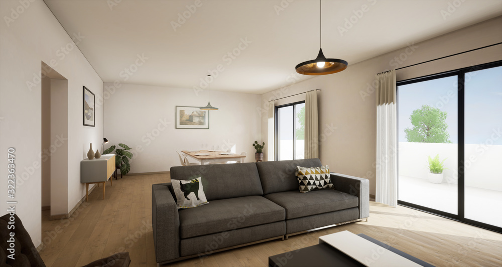 vue 3d grande pièce de vie appartement 01 vue 3d grande pièce de vie appartement 01