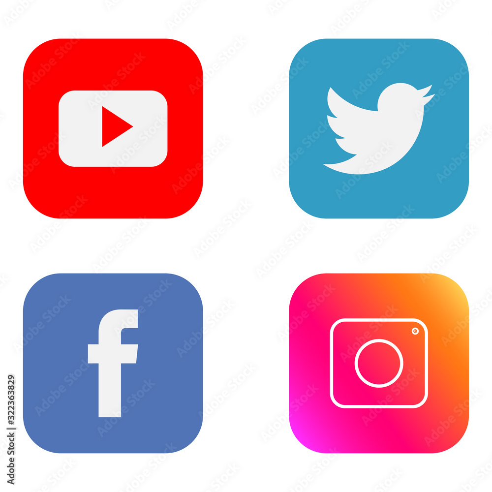 Set of facebook twitter instagram and youtube icons. Social media icons