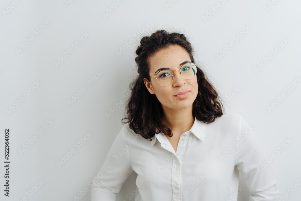 Attractive brunette in white blouse portrait Attractive brunette in white blouse portrait