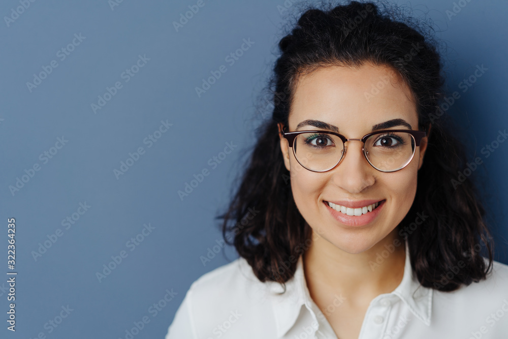 Bust portrait of young brunette woman in glasses Bust portrait of young brunette woman in glasses