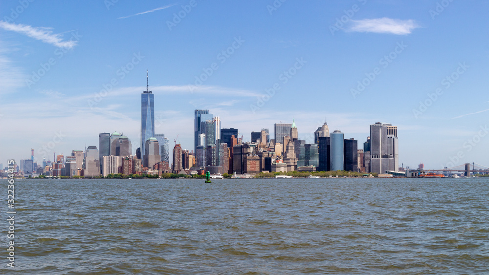 New York City skyline and cityscape taken from water ferry from Upper Bay New York City skyline and cityscape taken from water ferry from Upper Bay