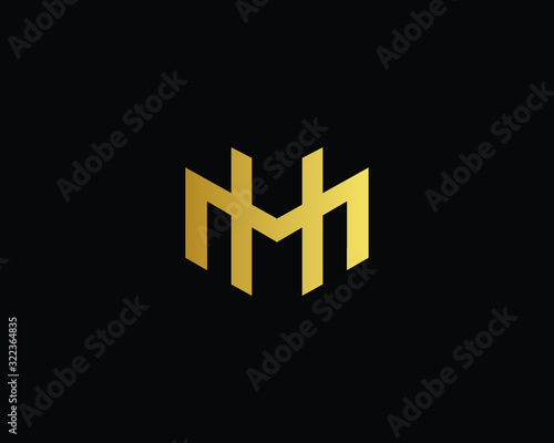 Gold Minimalist Letter HM MH  Logo Design Icon, Editable in Vector Format photo