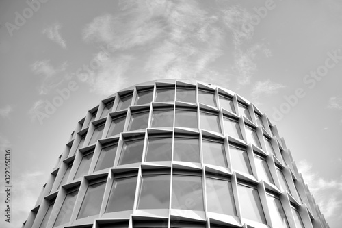 Abstract modern architecture with high contrast black and white tone. Architecture of geometry at glass window - monochrome.