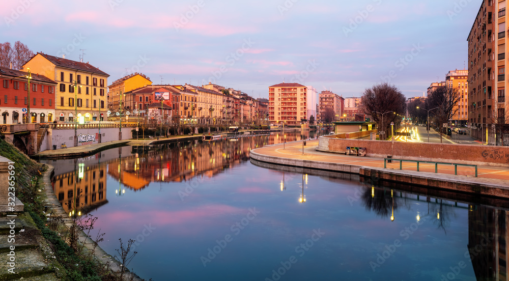 Darsena del Naviglio pond in Porta Ticinese quarter, Milan, Italy