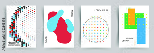 Set of covers in the minimal style with various shapes, dots on white background. This is design for cover, template, leaflet and other ideas. Eps 10