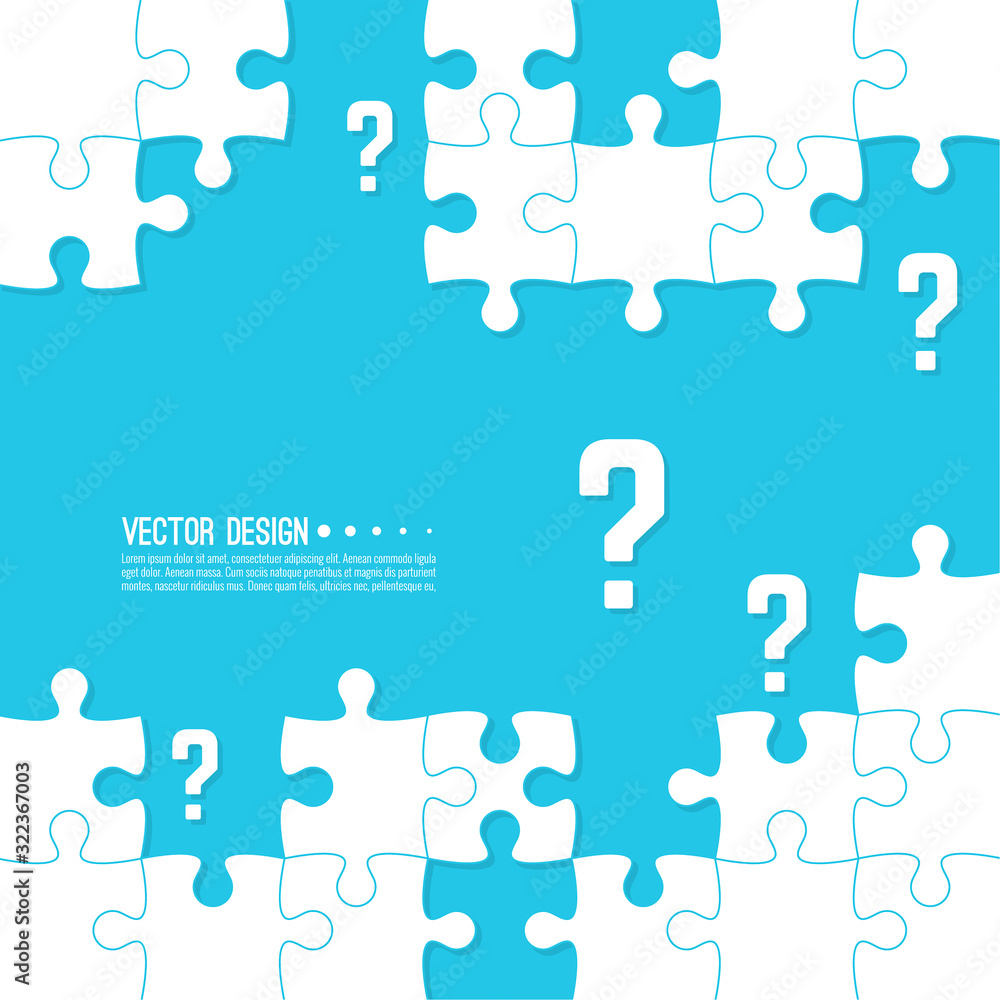 Vector abstract background with unfinished jigsaw puzzle pieces. Question mark and symbol. Problem solving concept. Vector abstract background with unfinished jigsaw puzzle pieces. Question mark and symbol. Problem solving concept.