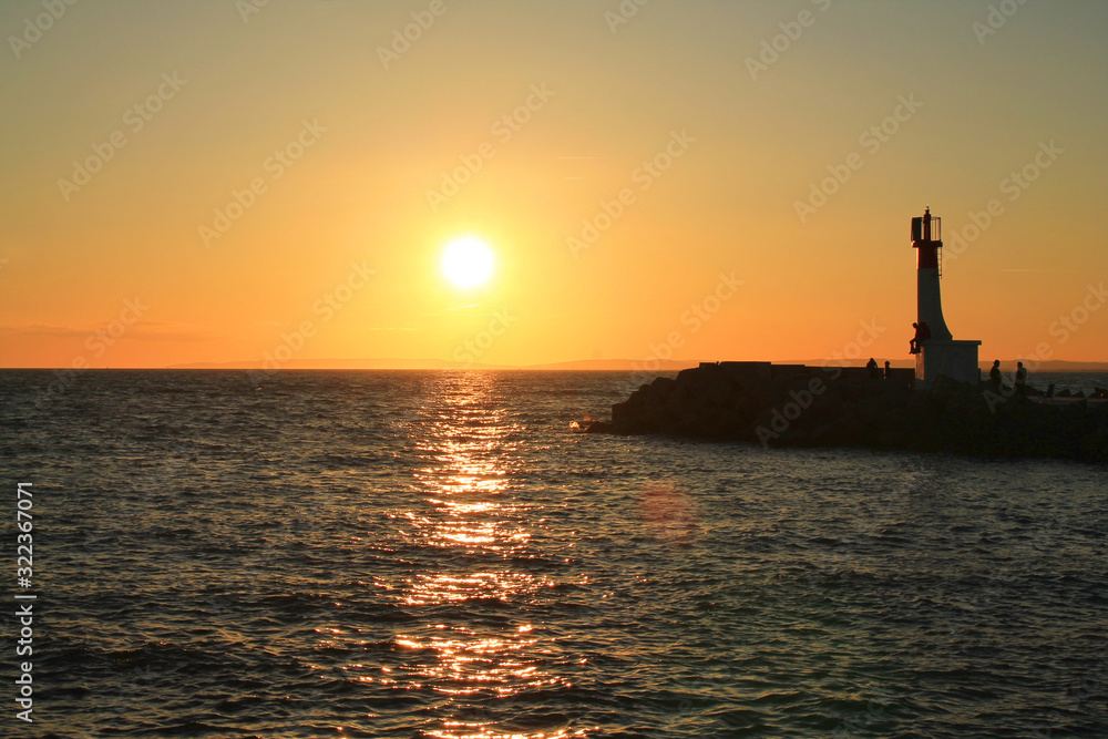 Amazinf sunset in mediterranean sea, Le grau du roi, France