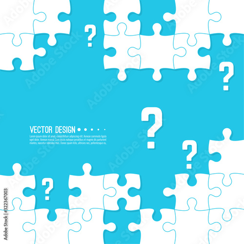 Vector abstract background with unfinished jigsaw puzzle pieces. Question mark and symbol. Problem solving concept.