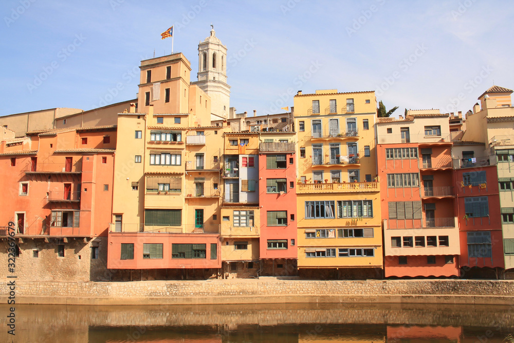 The amazing colorful houses along the river Onyar in the gorgeous city of Girona, Catalonia, Spain.
