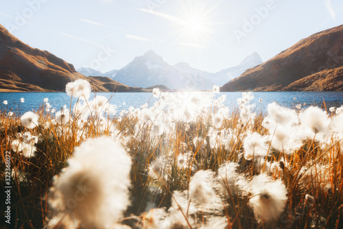 Picturesque view on Bachalpsee lake in Swiss Alps mountains. Grindelwald valley, Switzerland. Landscape photography photo