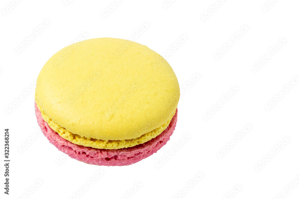 Tasty yellow-pink macaroons isolated on white background. Tasty yellow-pink macaroons isolated on white background.