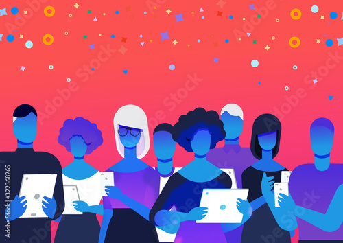group of people in background with device