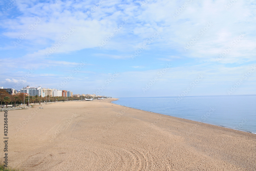 Callela beach, a seaside city on the Costa del Maresme, in the northeast of Barcelona, in Catalonia, Spain Callela beach, a seaside city on the Costa del Maresme, in the northeast of Barcelona, in Catalonia, Spain