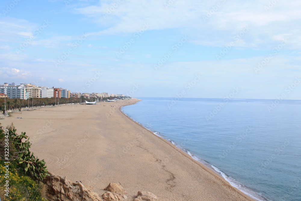 Callela beach, a seaside city on the Costa del Maresme, in the northeast of Barcelona, in Catalonia, Spain