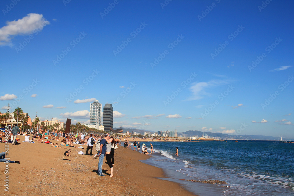 Barceloneta beach in Barcelona, Catalonia, Spain 