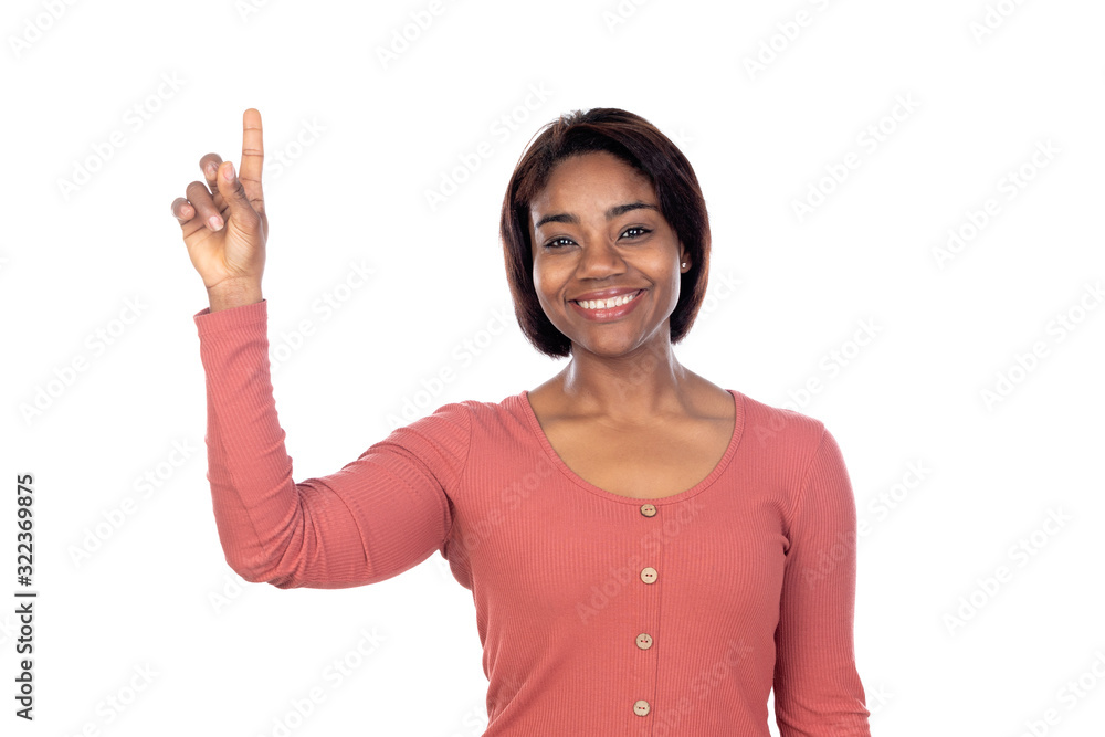 Adorable african woman with pink t-shirt Adorable african woman with pink t-shirt