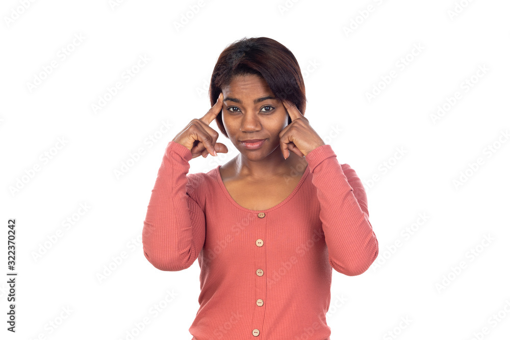 Adorable african woman with pink t-shirt Adorable african woman with pink t-shirt