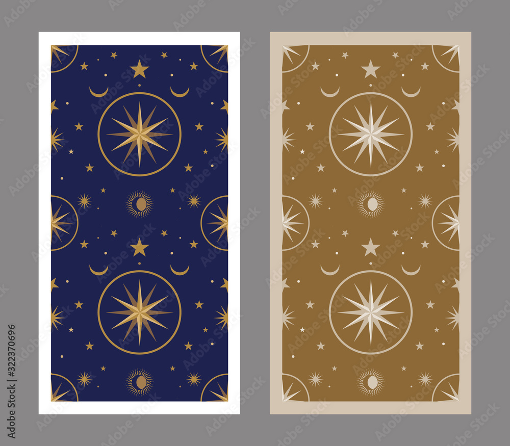 Back of Tarot card decorated with stars, sun and moon. Esoteric background  Stock Vector | Adobe Stock