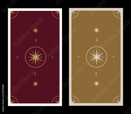 Back of Tarot card decorated with stars, sun and moon. Esoteric background