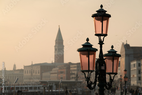 Lanterns in front of doge palace and Campanile in Venice © Stefan