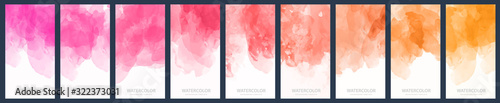 Set of light purple, red and orange gradient vector watercolor vertical backgrounds for poster, banner or flyer