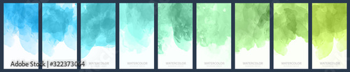 Set of light green-blue gradient vector watercolor vertical backgrounds for poster, banner or flyer