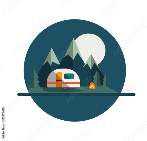 Camper Trailer Badge with Mountain and Moon