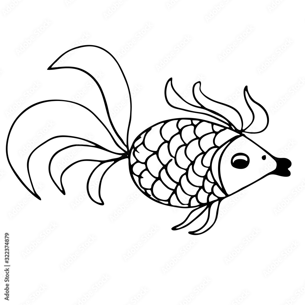 Draw me - vector illustration of sea animals. Coloring game Marlin Fish