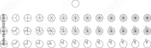 Fractions vector icons. Pie chart line circles