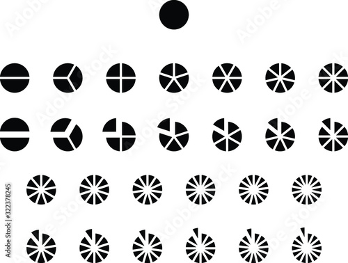 Fractions vector icons. Pie chart line circles