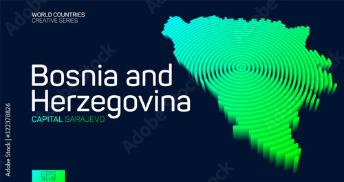 Isometric map of Bosnia and Herzegovina with neon circle lines