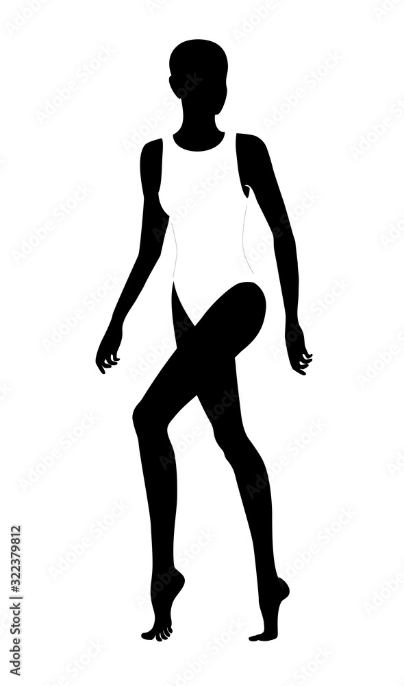 Athletic woman legs walking barefoot clothes on a white silhouette