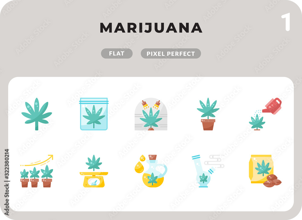 Marijuana Flat  Icons Pack for UI. Pixel perfect thin line vector icon set for web design and website application.