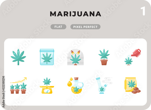 Marijuana Flat Icons Pack for UI. Pixel perfect thin line vector icon set for web design and website application.