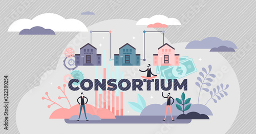 Consortium partnership strategy, flat tiny persons vector illustration photo