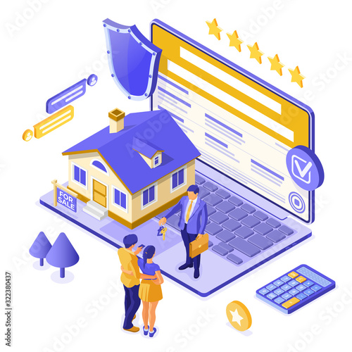 Online Sale Rent Mortgage House Isometric