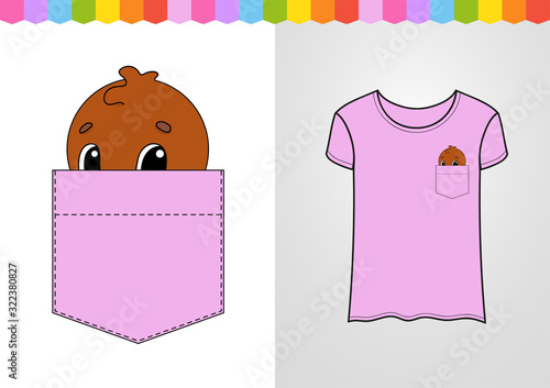 Cute character in shirt pocket. Turkey bird. Colorful vector illustration. Cartoon style. Isolated on white background. Design element.