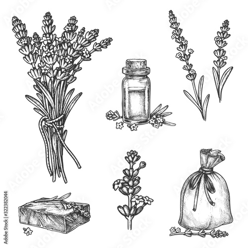 Sketch lavender soap, essential oil, aroma bag