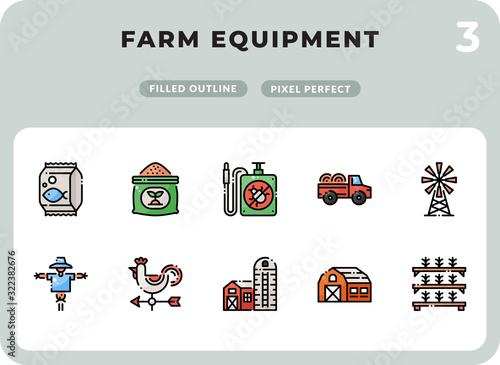 Farm Equipment Filled Icons Pack for UI. Pixel perfect thin line vector icon set for web design and website application.
