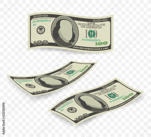 Hundred dollar bill on white background. Money. Vector stock illustration.