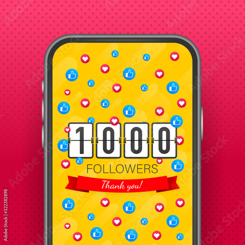Vector thanks design template for network friends and followers. Thank you 1000 followers card. Image for Social Networks.