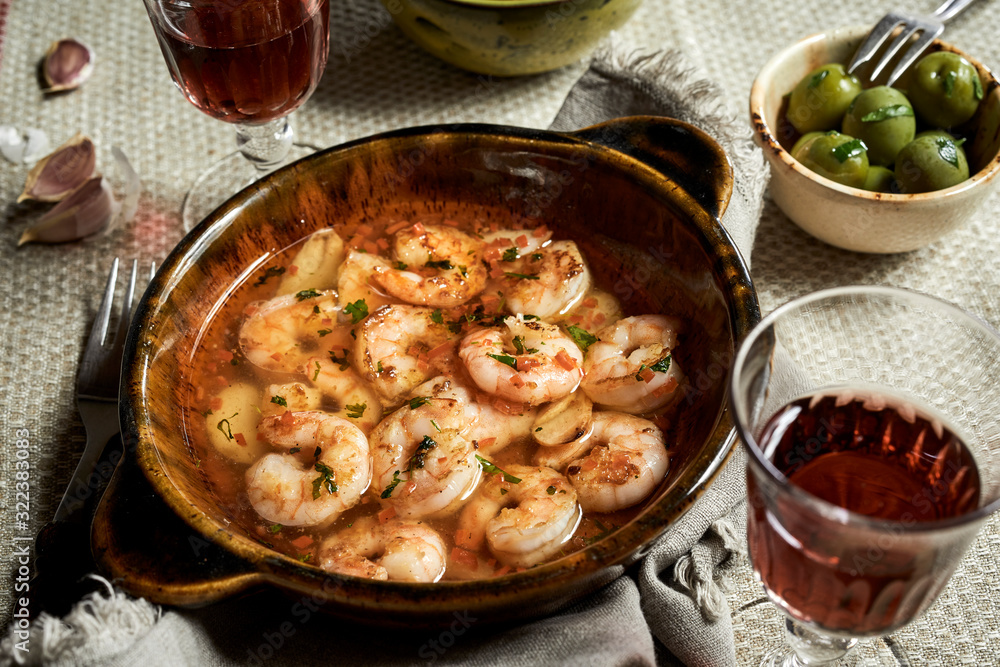 Traditional Andalusian scampi with garlic Traditional Andalusian scampi with garlic