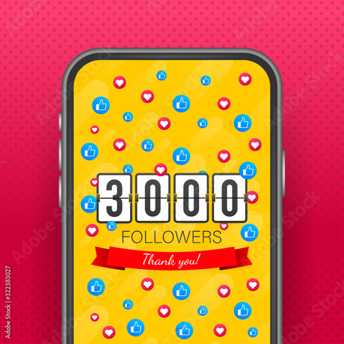 3000 followers, Thank You, social sites post. Thank you followers congratulation card. Vector stock illustration.