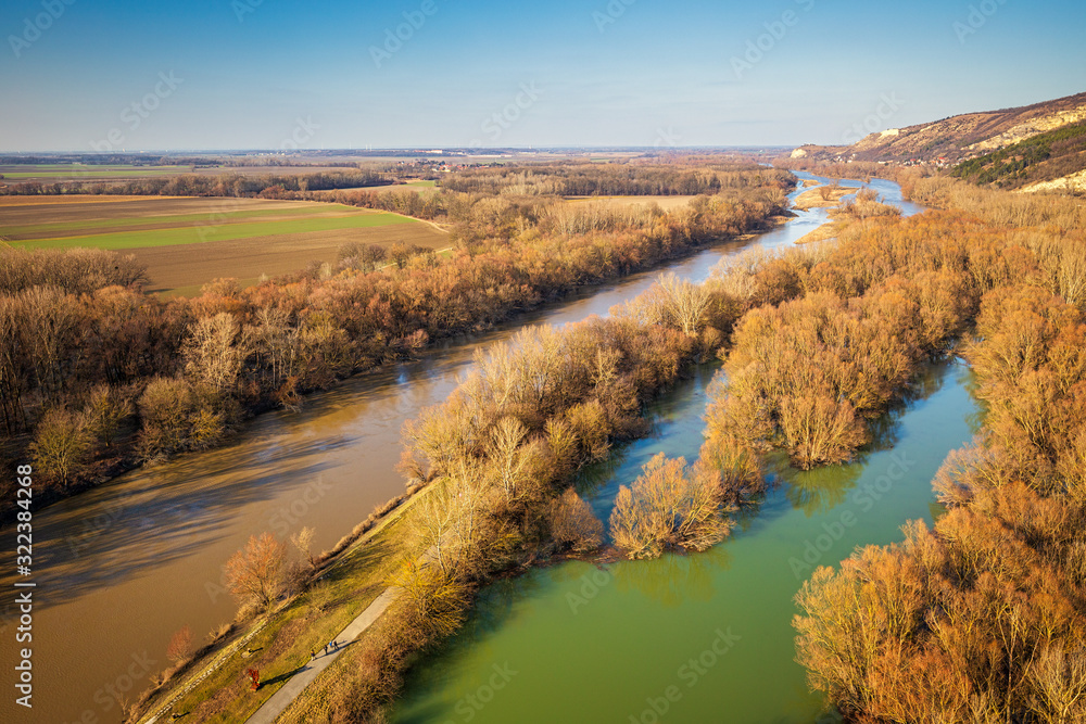 The Morava river, a left tributary of the Danube near Bratislava, Slovakia, Europe. The Morava river, a left tributary of the Danube near Bratislava, Slovakia, Europe.