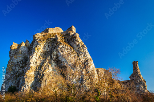 Devin castle ruins above the Danube river near Bratislava  Slovakia  Europe.