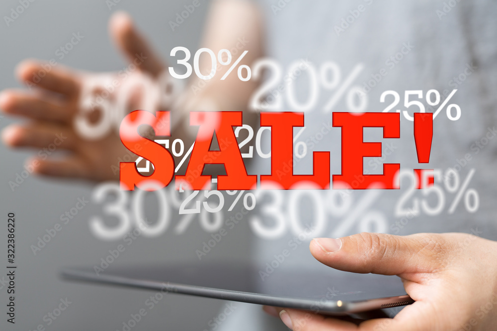 using white and red sales flying icons 3D rendering